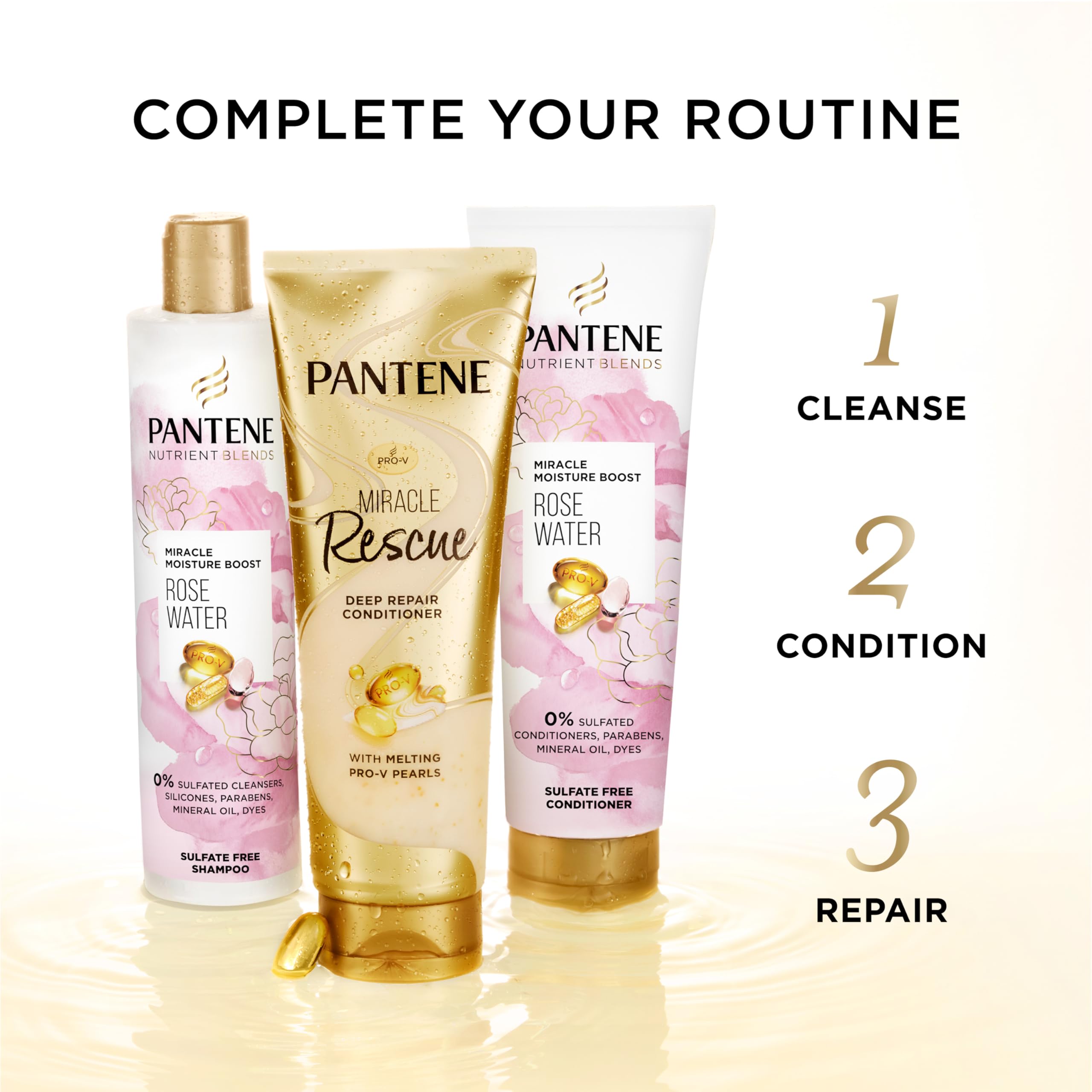 Pantene comparación de tamaño de botellas para visualizar volumen