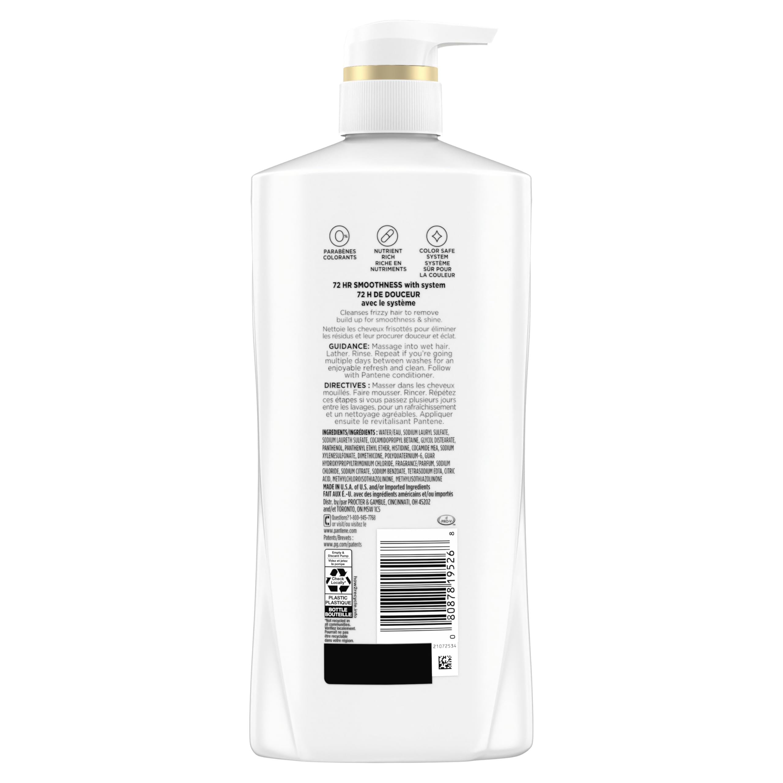 Pantene etiqueta con lista de nutrientes y beneficios reforzados