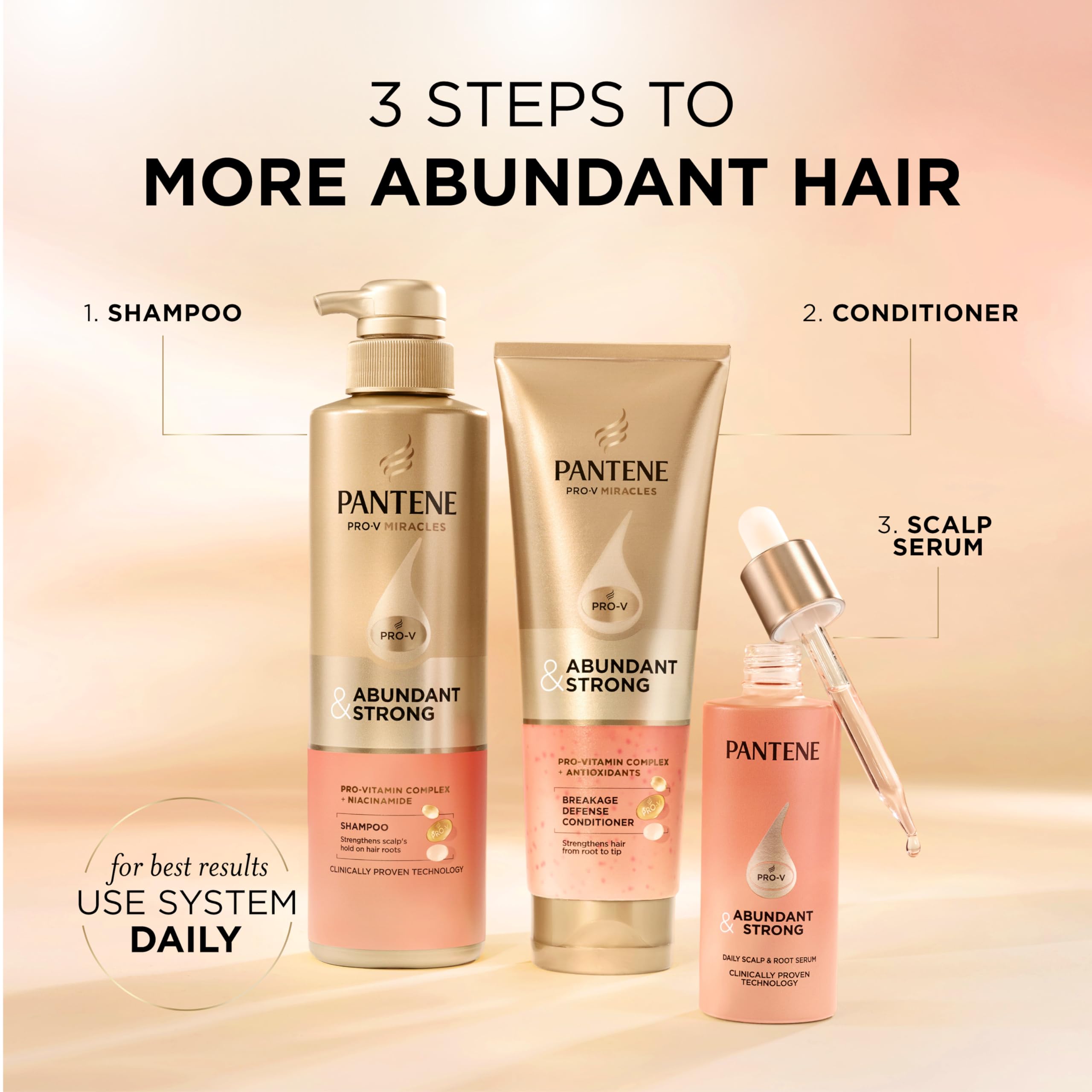 Pantene envase del serum en baño moderno indicando uso diario cotidiano