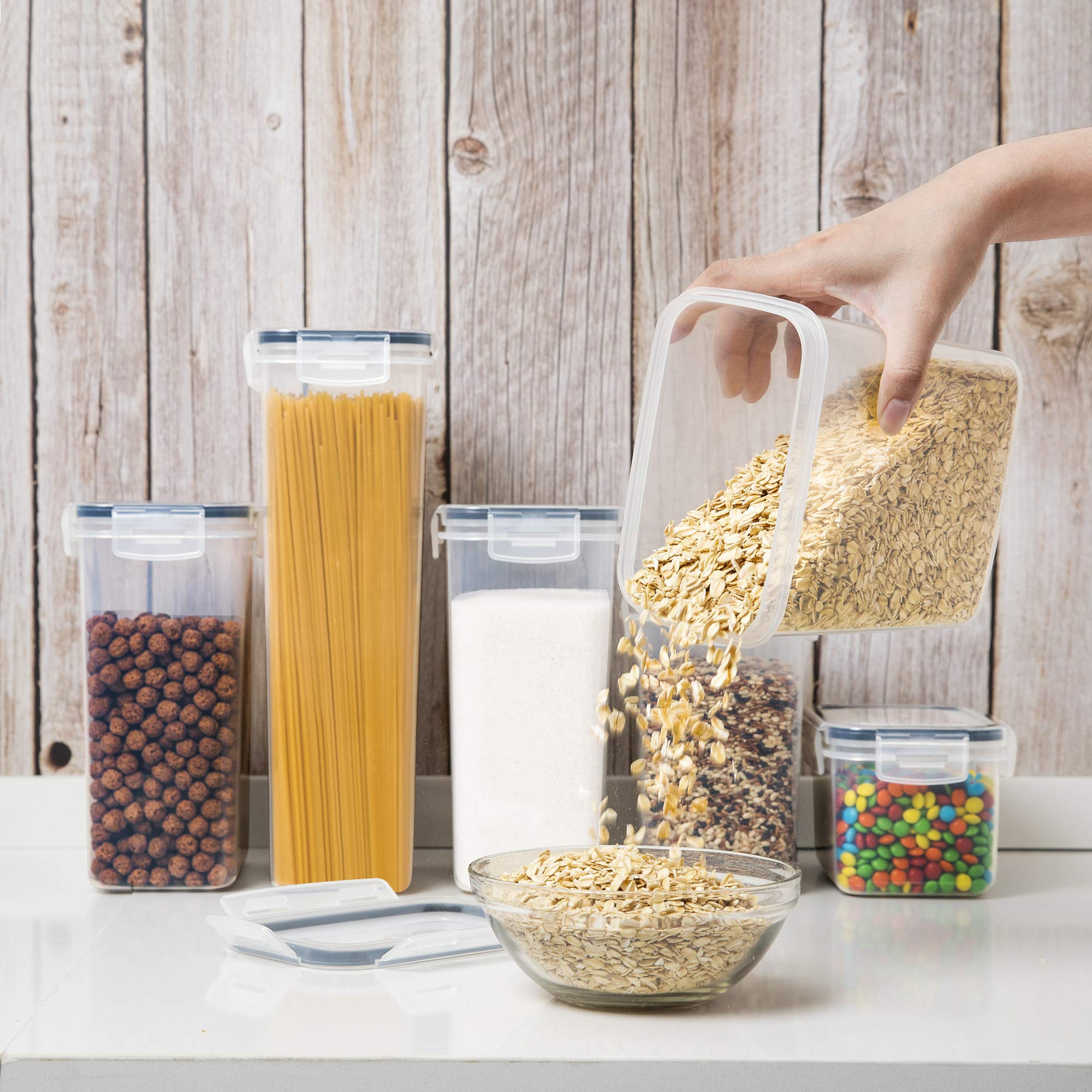 PANTRYSTAR contenedores llenos de cereales y pasta, mantienen alimentos ordenados