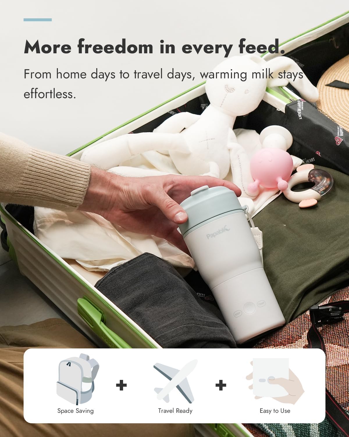 Papablic in car cup holder, brand shows convenient on-the-go warming