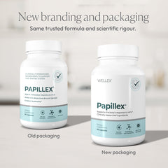 Papillex etiqueta detalle con lista de ingredientes naturales y garantía