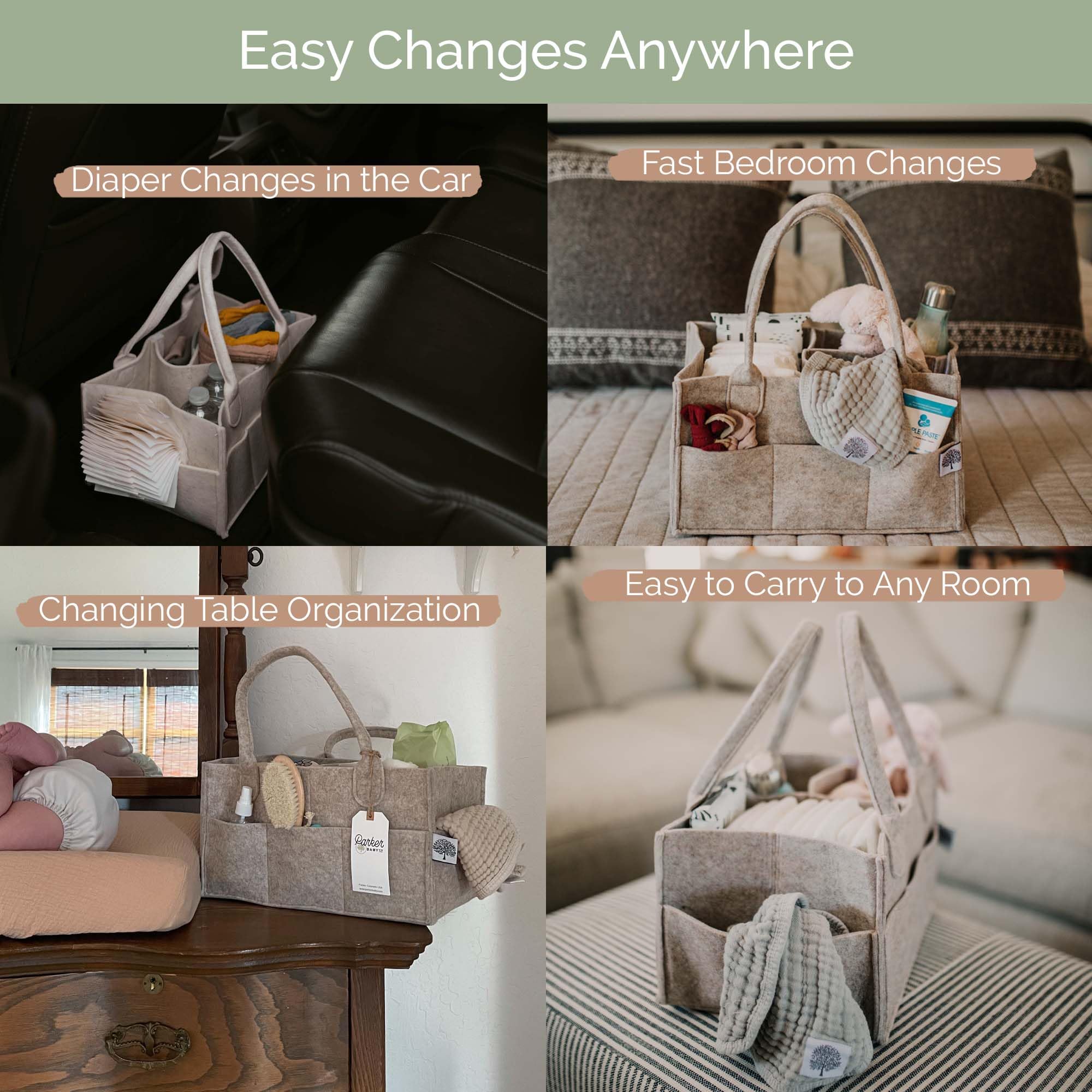 Parker Baby Co. caddy folded flat for storage demonstrating portability and convenience