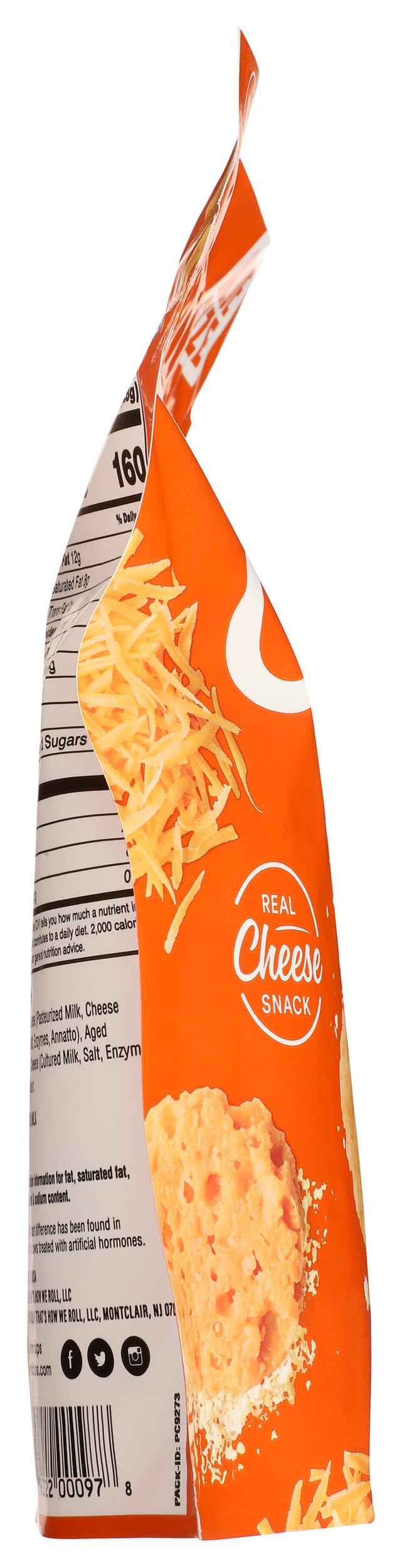 Parmcrisps comparación de tamaño en mano para visualizar porción familiar