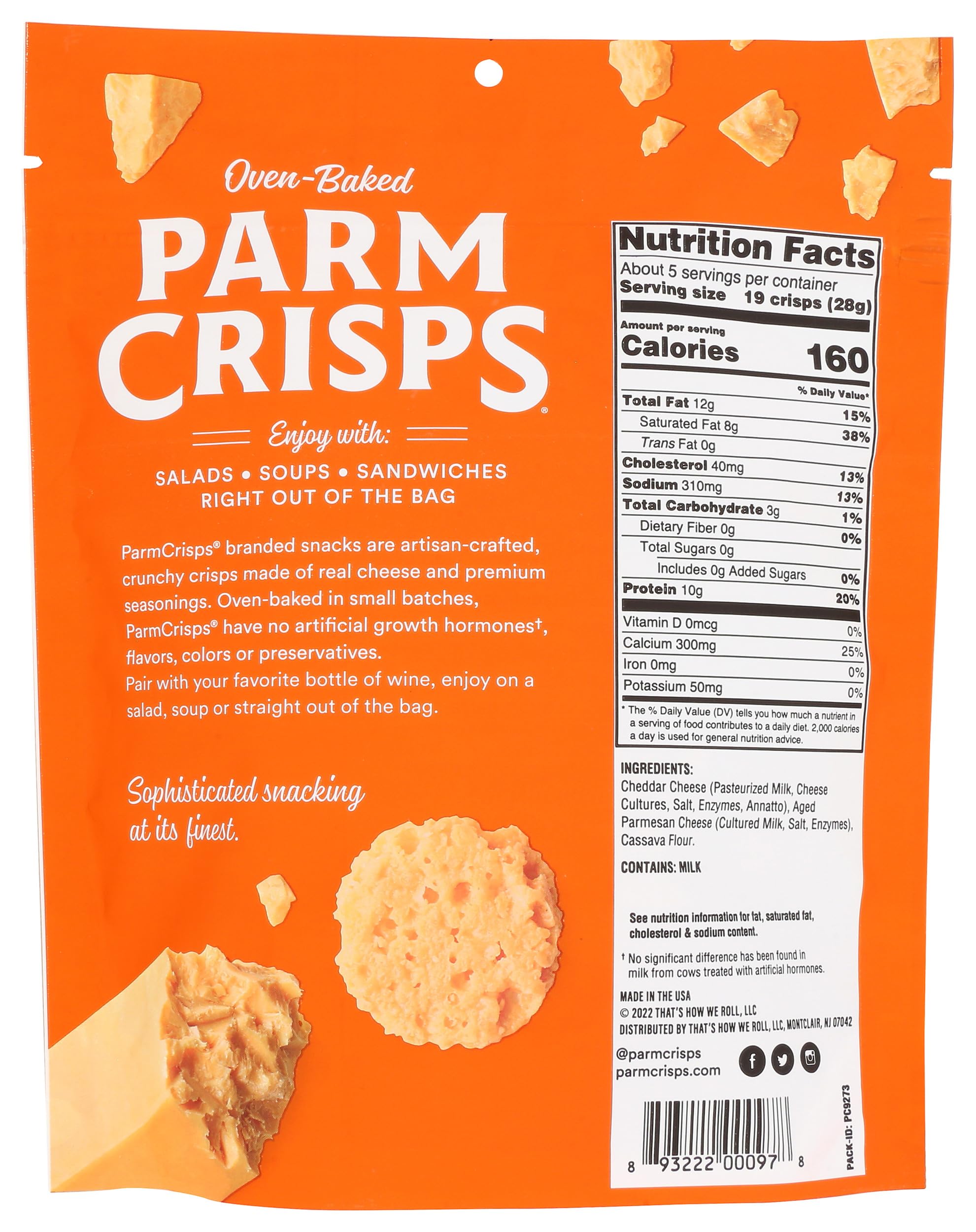 Parmcrisps porción de bocados crujientes listos para comer con sabor intenso