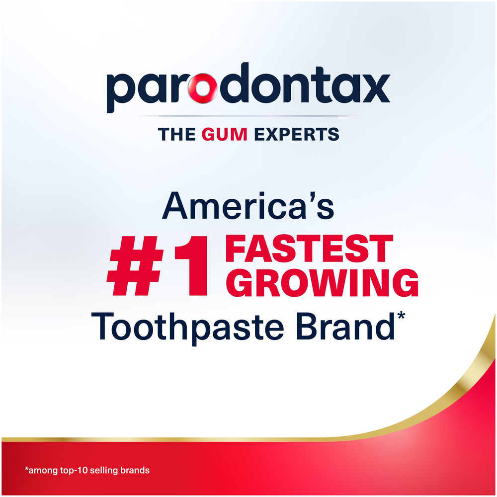 Parodontax tubo abierto con crema demostrando cantidad y consistencia