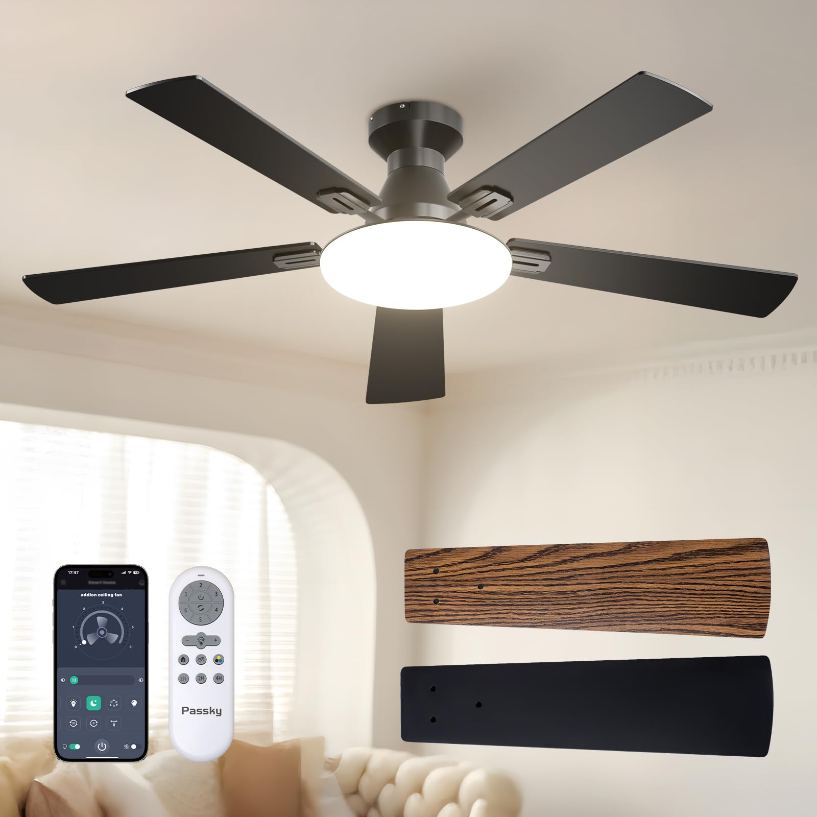 Passky vista frontal montado mostrando diseño elegante y ahorro energético