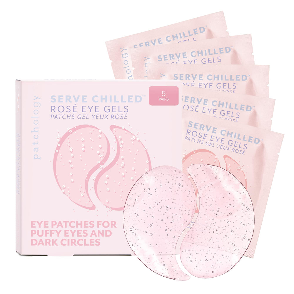 Patchology empaque frontal del set rosé mostrando 5 parches para mirada renovada