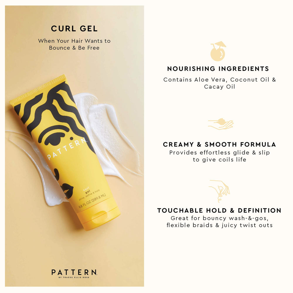 PATTERN textura cremosa del Curl Gel en primer plano que resalta su fácil distribución