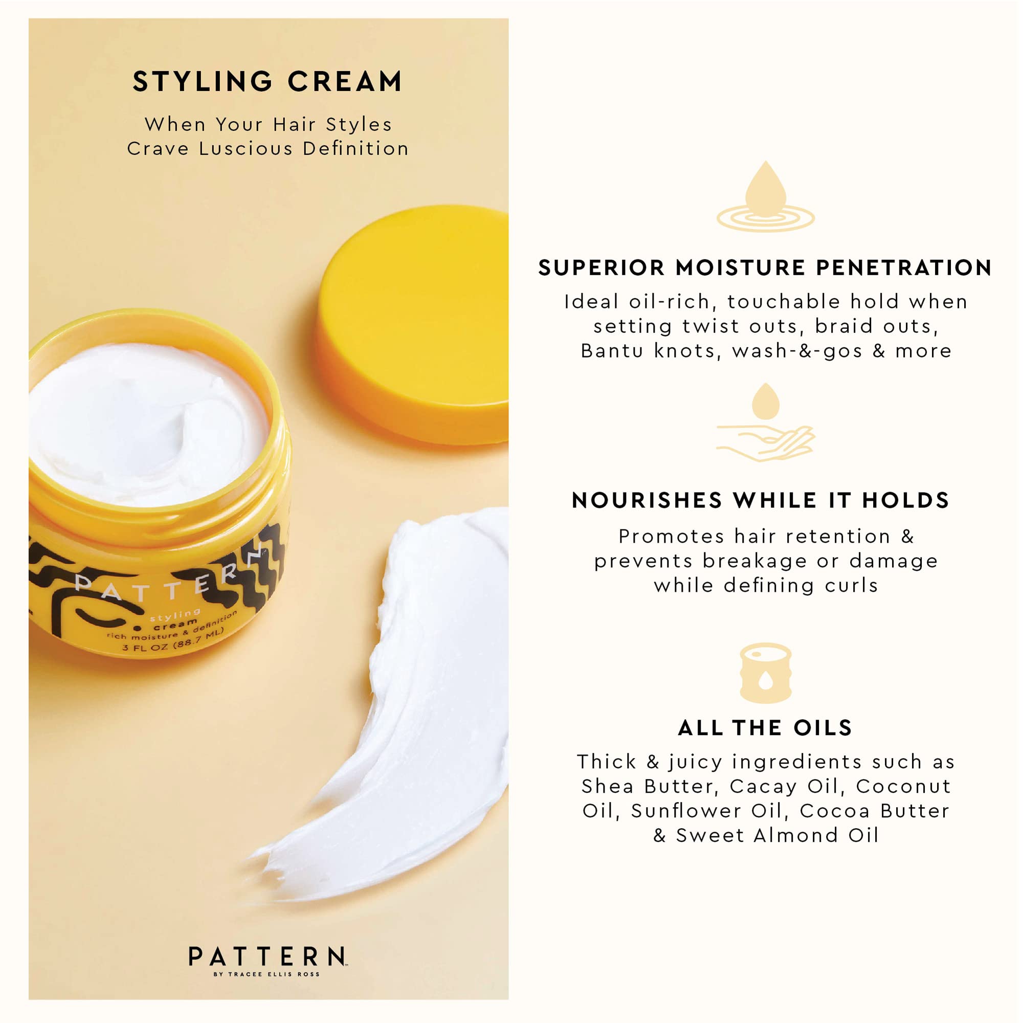 PATTERN frasco junto a manteca de karité y aceites, ingredientes nutritivos destacados