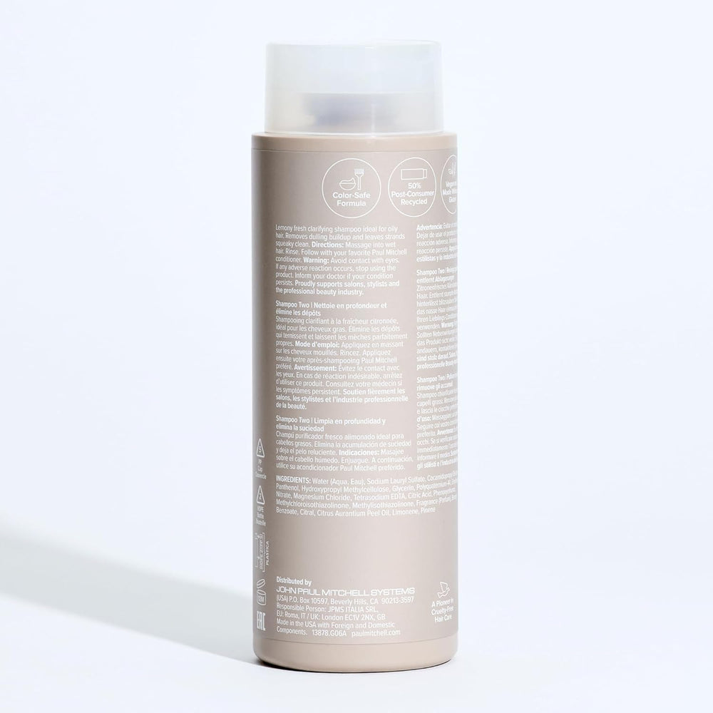 Paul Mitchell champú Two envase reciclado resaltando compromiso ambiental y reciclabilidad
