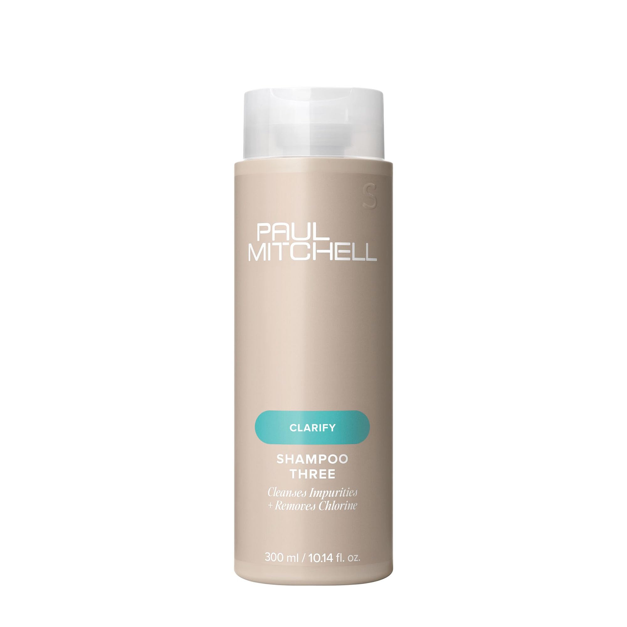 Paul Mitchell botella frontal mostrando el champú clarificante para nadadores