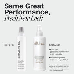 Paul Mitchell textura del producto en spray destacando ligereza y acabado brillante