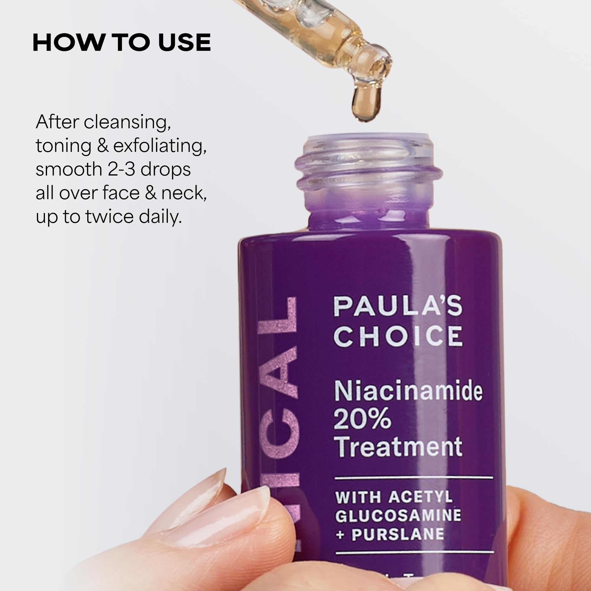 Paula's Choice aplicación del sérum sobre el rostro, aporta piel más lisa