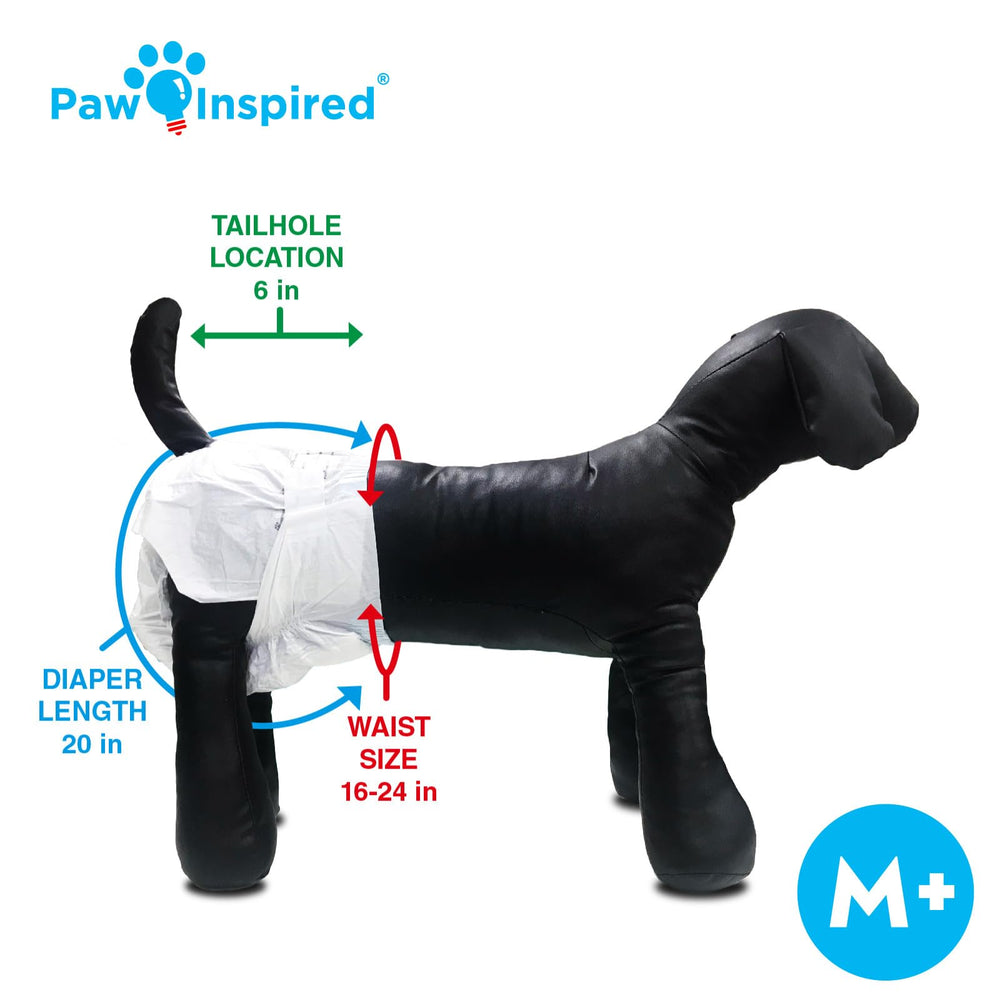 Paw Inspired diapers beside measuring tape for size and fit comparison