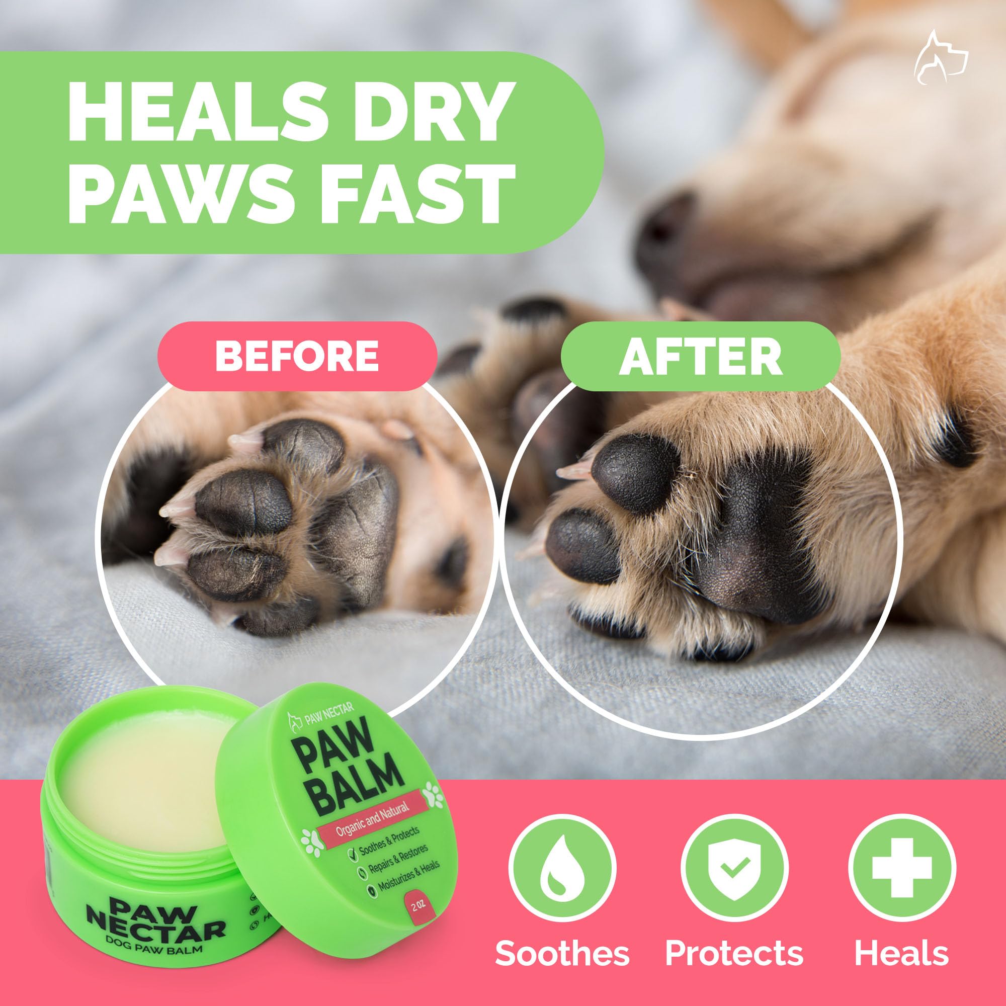 Paw Nectar aplicación en pata de perro mostrando protección y suavidad
