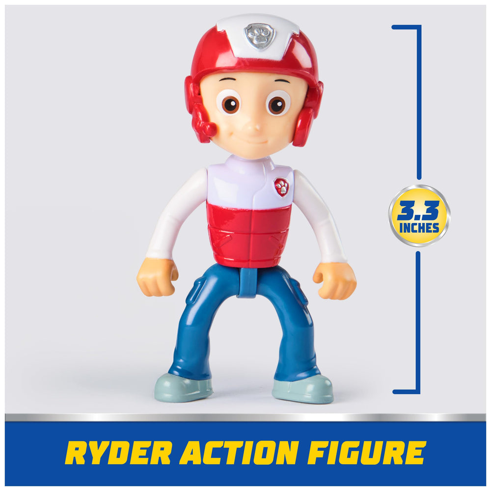 Paw Patrol etiqueta sostenible indicando plástico reciclado y compromiso