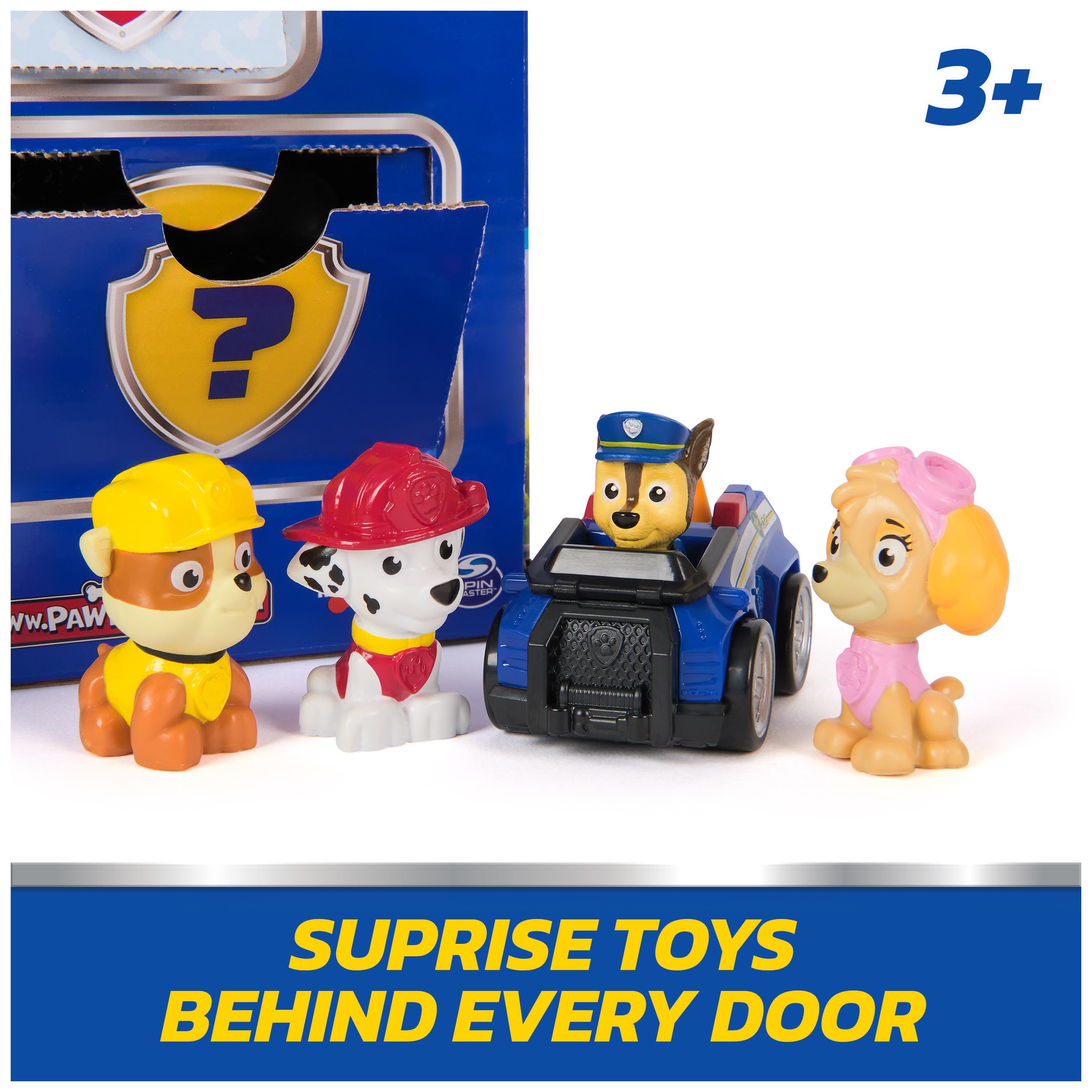 Paw Patrol close-up de las 8 mini figuras y los dos animales para juego creativo