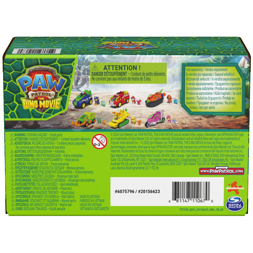 Paw Patrol Cruiser en escena prehistórica mostrando combinación con otros juguetes