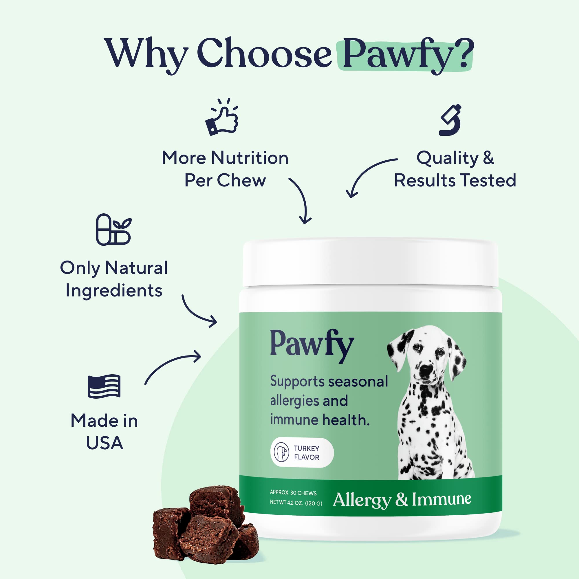 Masticable Pawfy junto a una moneda para comparar tamaño y dosificación