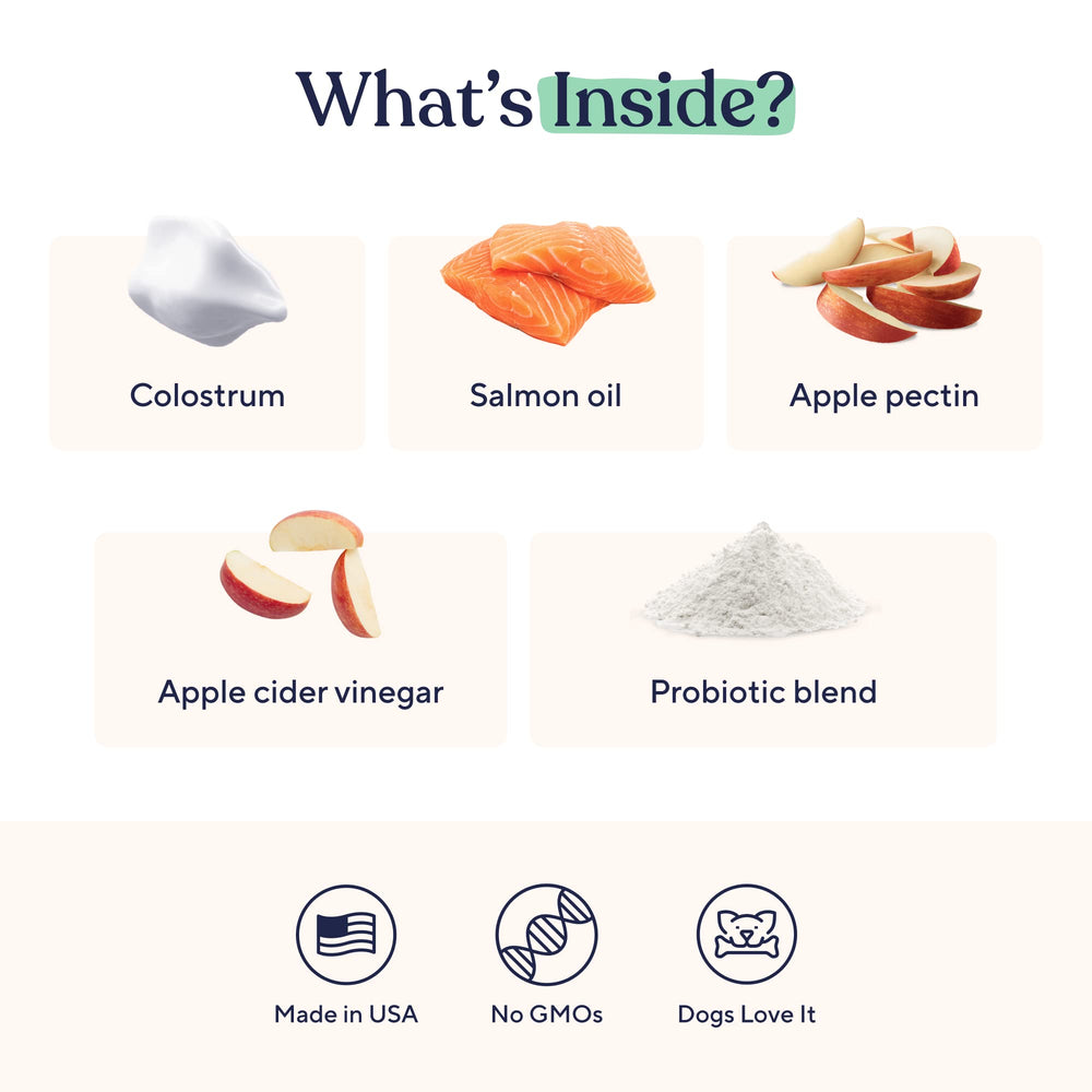 Etiqueta Pawfy con ingredientes clave como aceite de salmón y probióticos visible