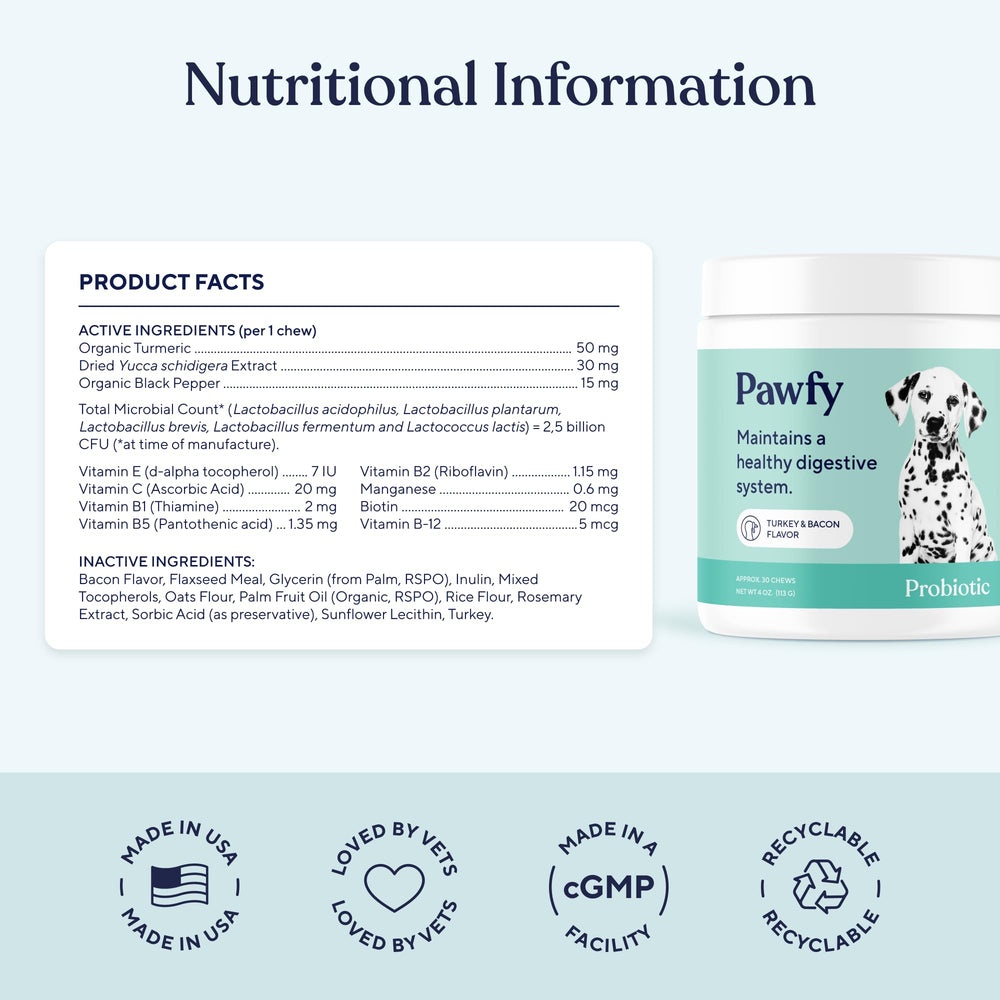 Pawfy comparativa de tamaño del masticable junto a una mano para dosificación visual