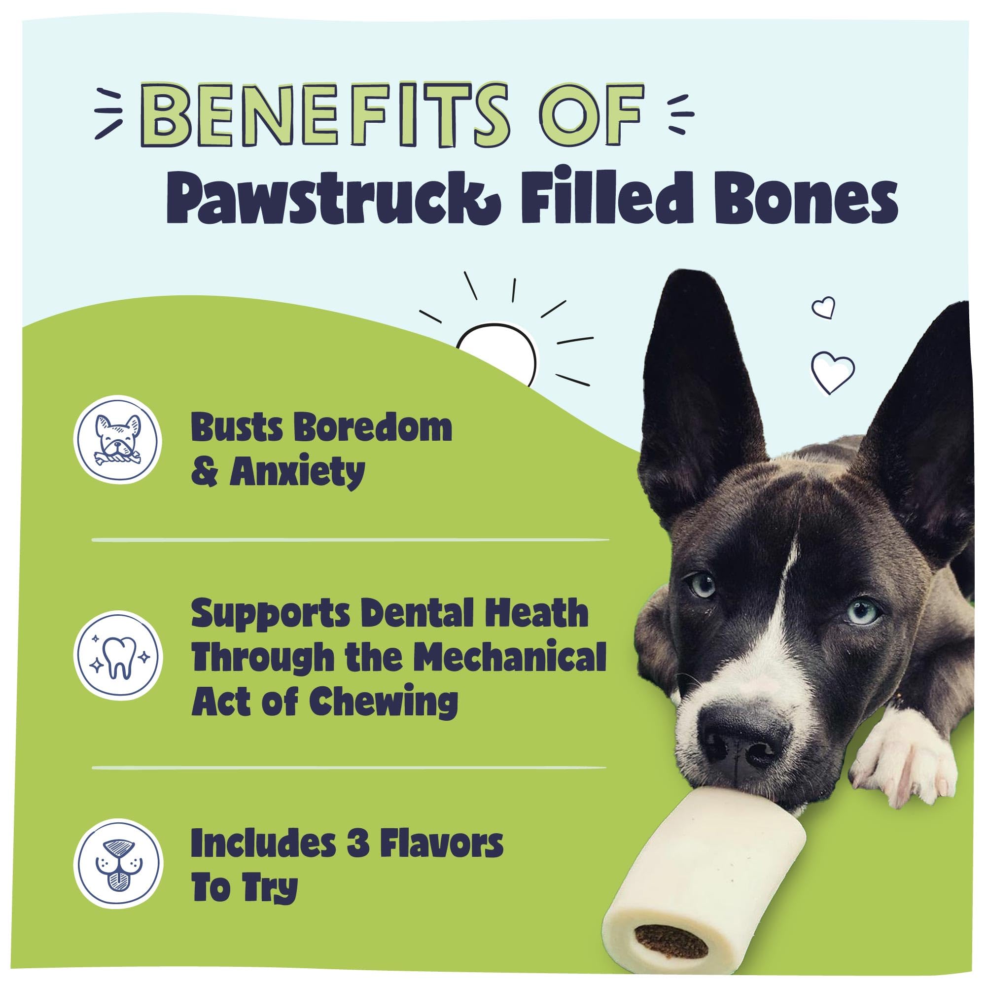 Pawstruck hueso cortado mostrando relleno, atractivo y nutritivo
