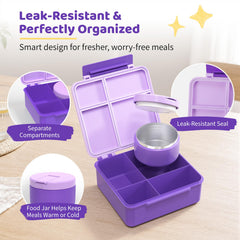 Pawtong caja bento con cuatro compartimentos llenos, mantiene alimentos separados