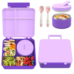 Pawtong vista frontal del set bento mostrando termo y tapa, práctico para colegio