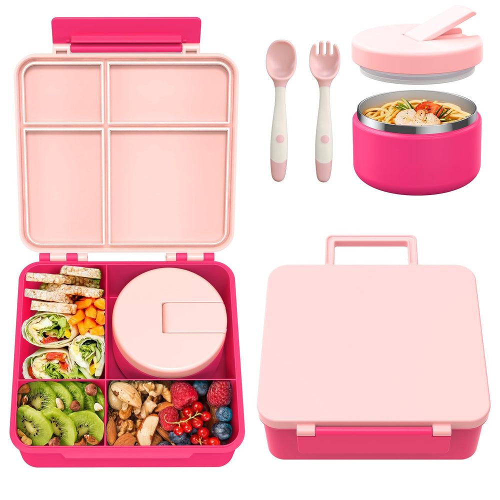 Pawtong frontal de la fiambrera rosa mostrando cierre seguro y diseño infantil