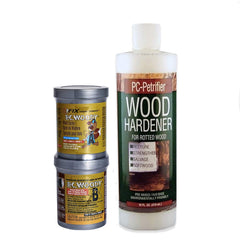 PC Products kit front packaging showing both PC-Petrifier and PC-Woody for reliable wood repairs