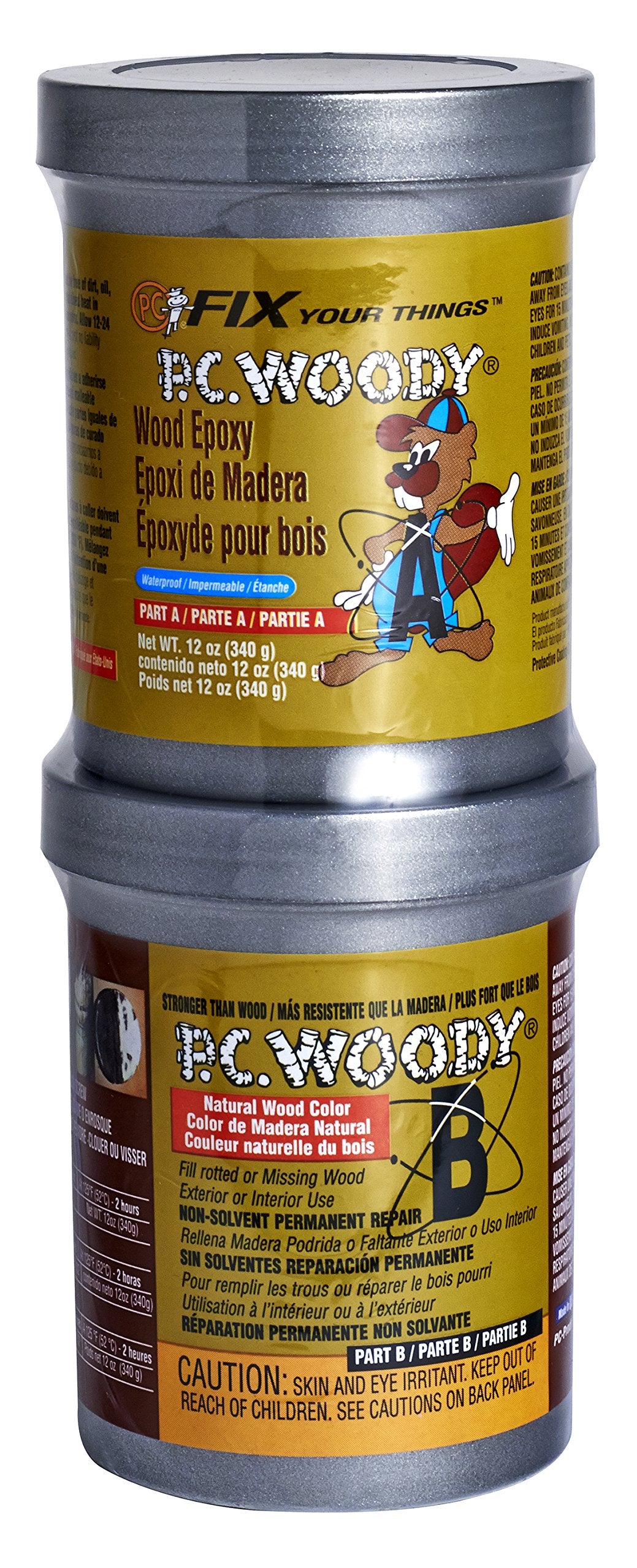 PC Products PC-Woody frente del envase mostrando presentación en dos botes y beneficio duradero