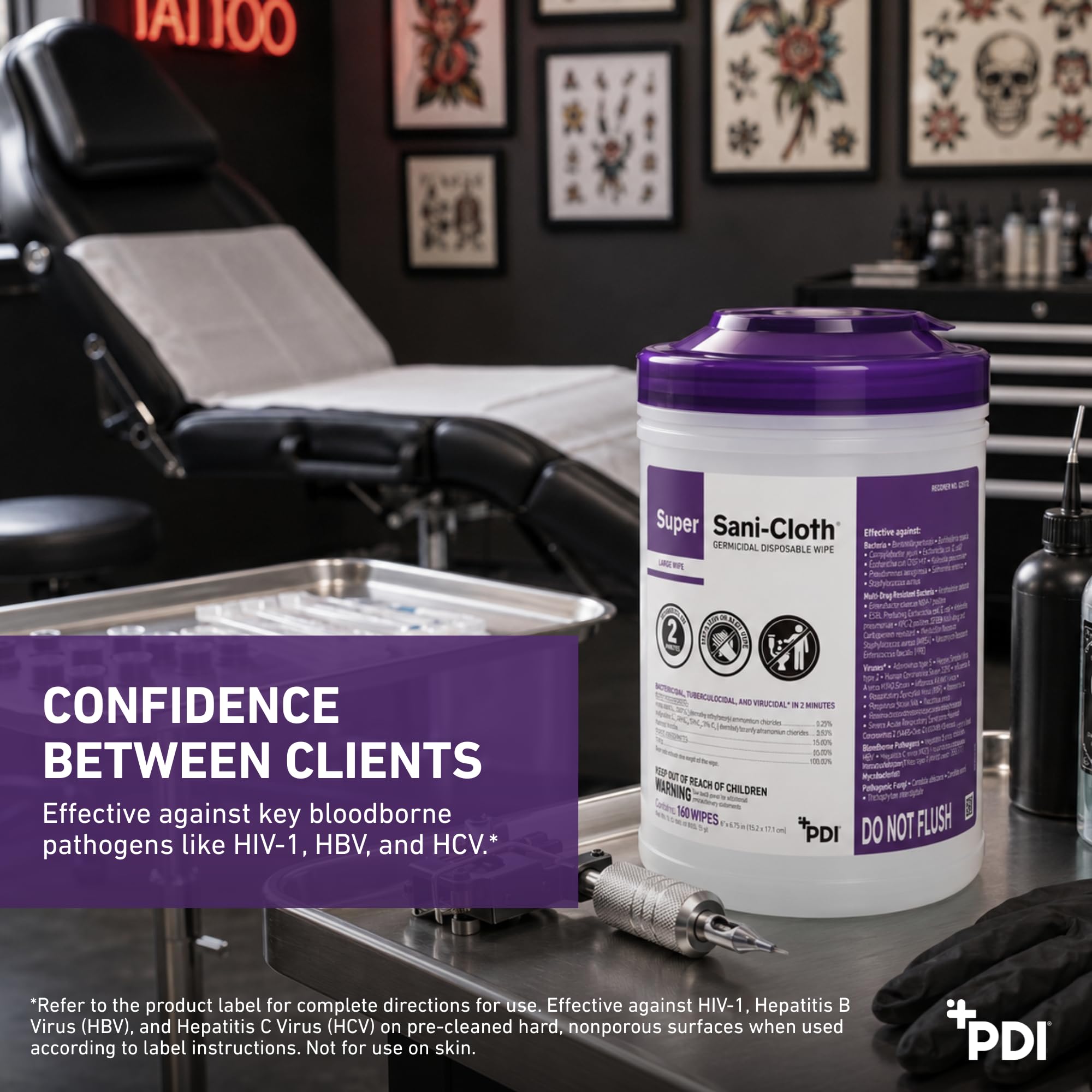 PDI Super Sani-Cloth en entorno clínico demostrando uso profesional