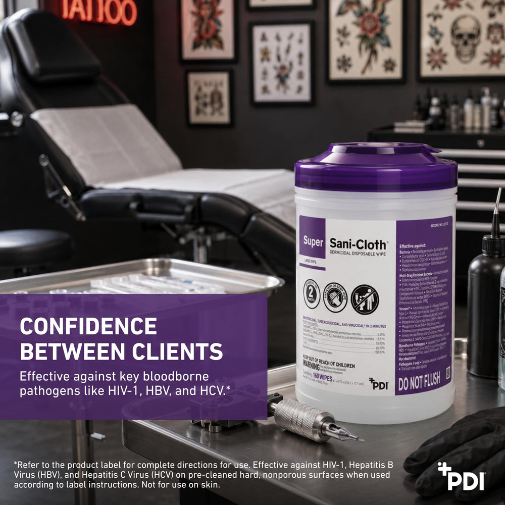 PDI Super Sani-Cloth en entorno clínico demostrando uso profesional