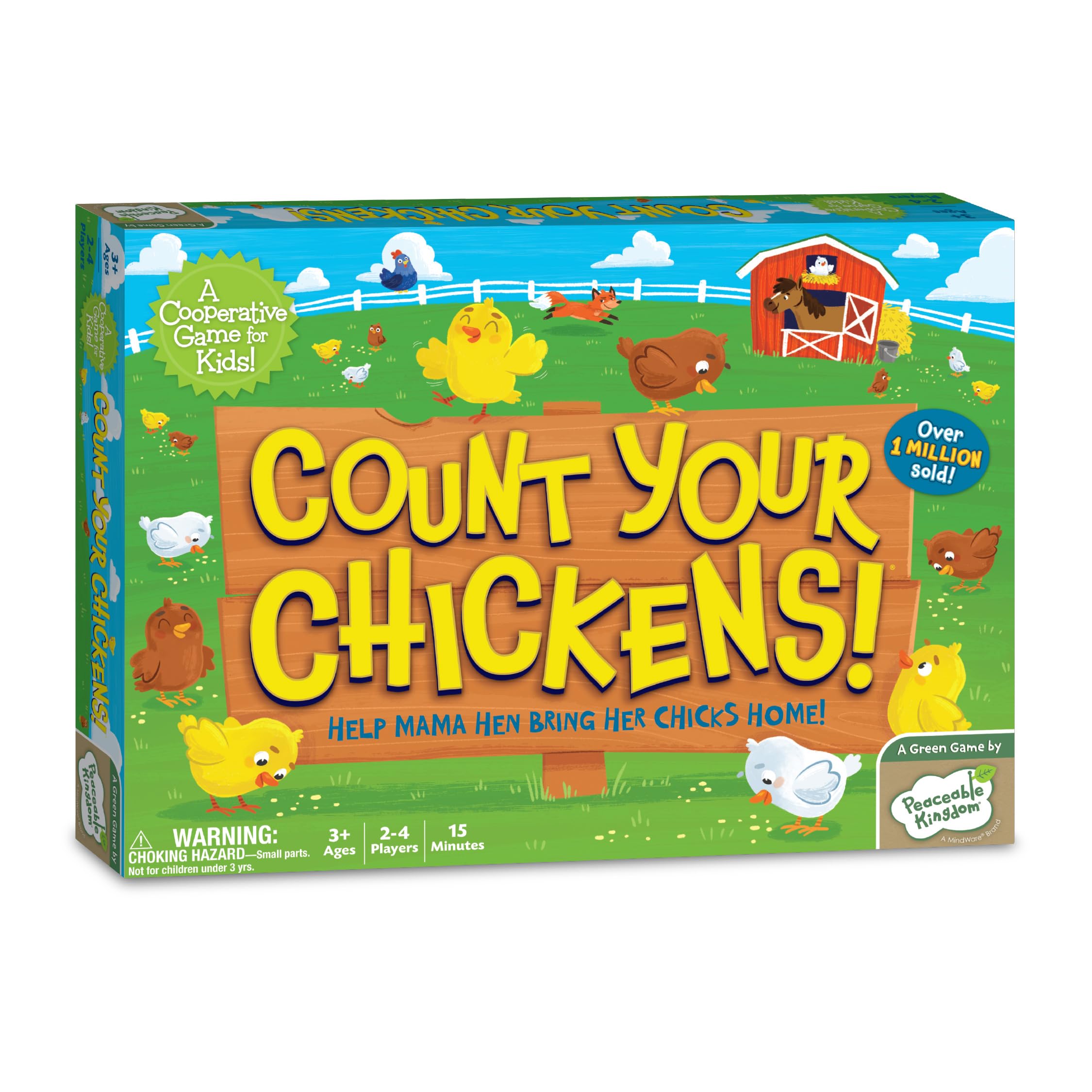Peaceable Kingdom caja frontal Count Your Chickens, presentación clara y amigable