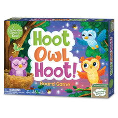Peaceable Kingdom caja frontal del juego Hoot Owl Hoot mostrando arte atractivo y beneficio educativo