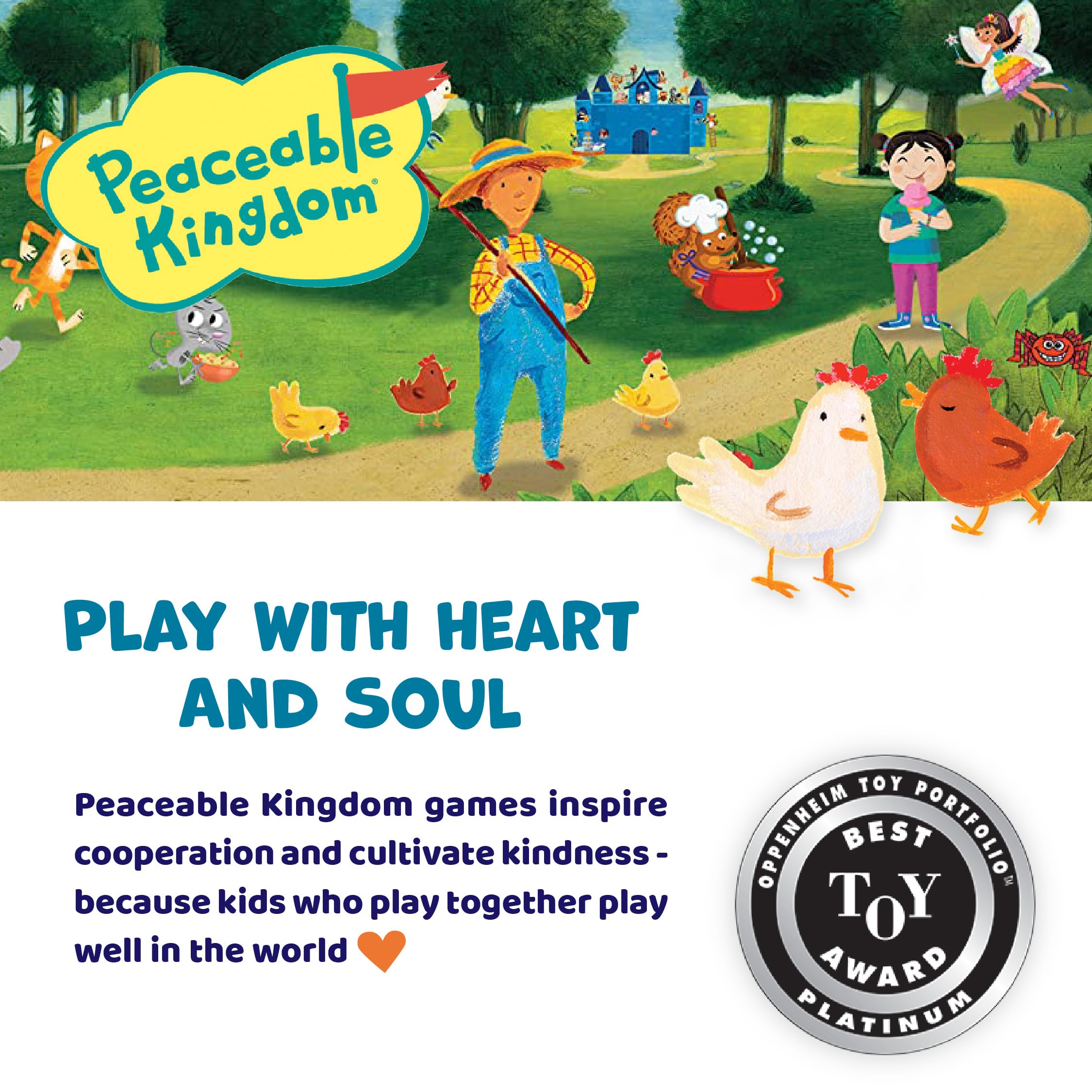 Peaceable Kingdom comparación de tamaño con manos de niño, piezas adecuadas para 3+