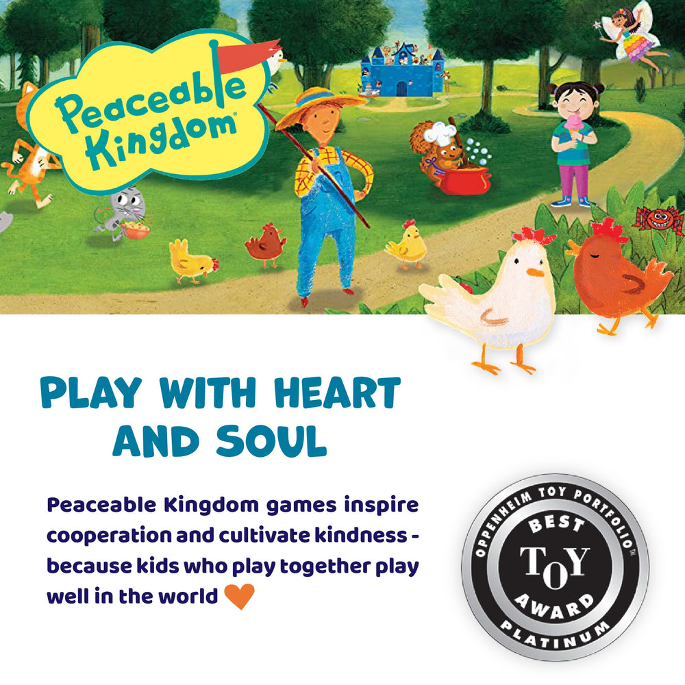 Peaceable Kingdom comparación de tamaño con manos de niño, piezas adecuadas para 3+