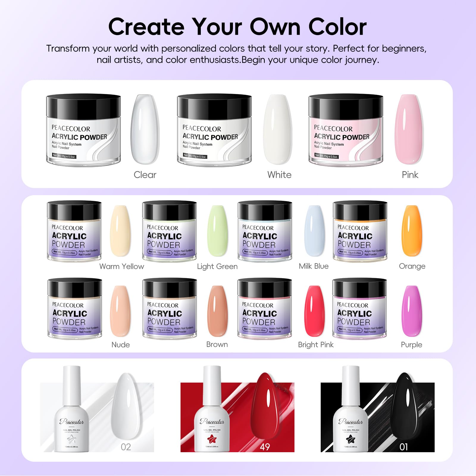 PEACECOLOR conjunto de tips y pegamento para extensiones seguras