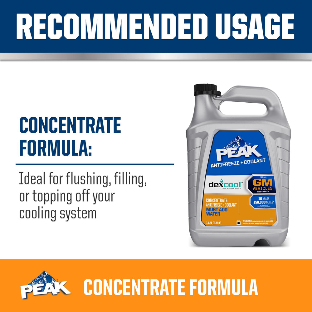 PEAK DEX-Cool botella junto a un motor mostrando aplicación práctica