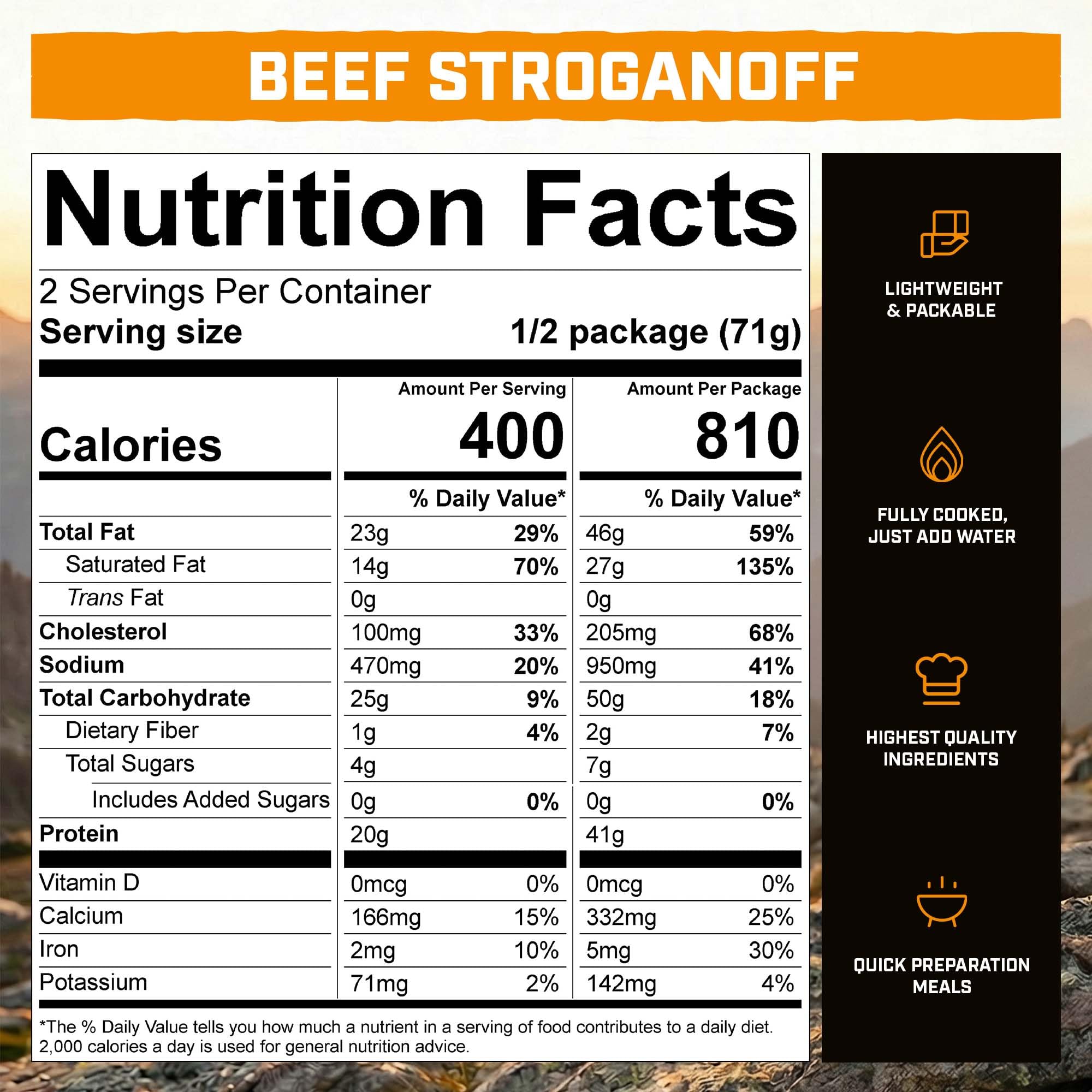 Peak Refuel etiqueta de ingredientes y valores nutritivos claros