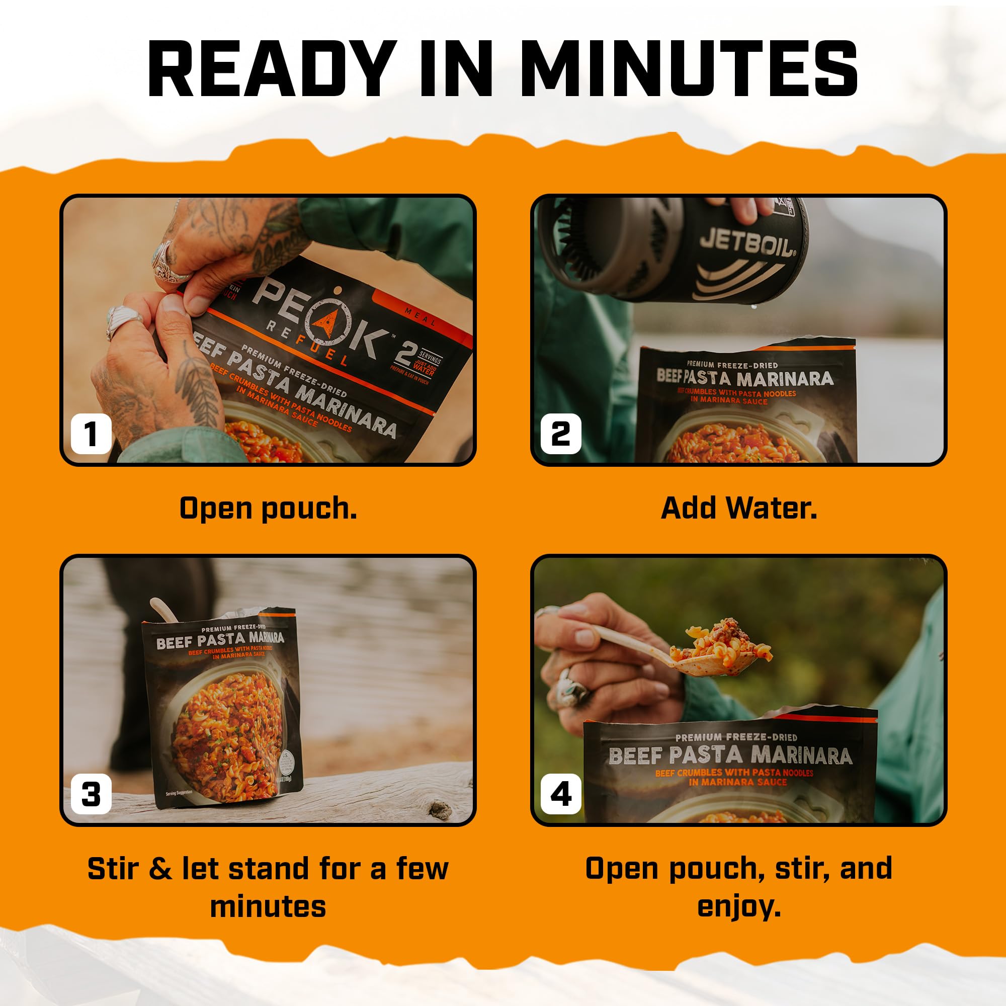 Peak Refuel ingredientes liofilizados extendidos que muestran calidad