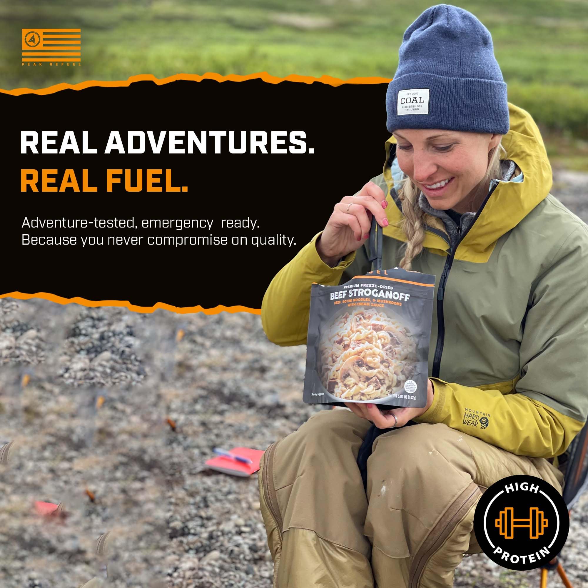 Peak Refuel comida en uso junto a camping, rápida y fácil