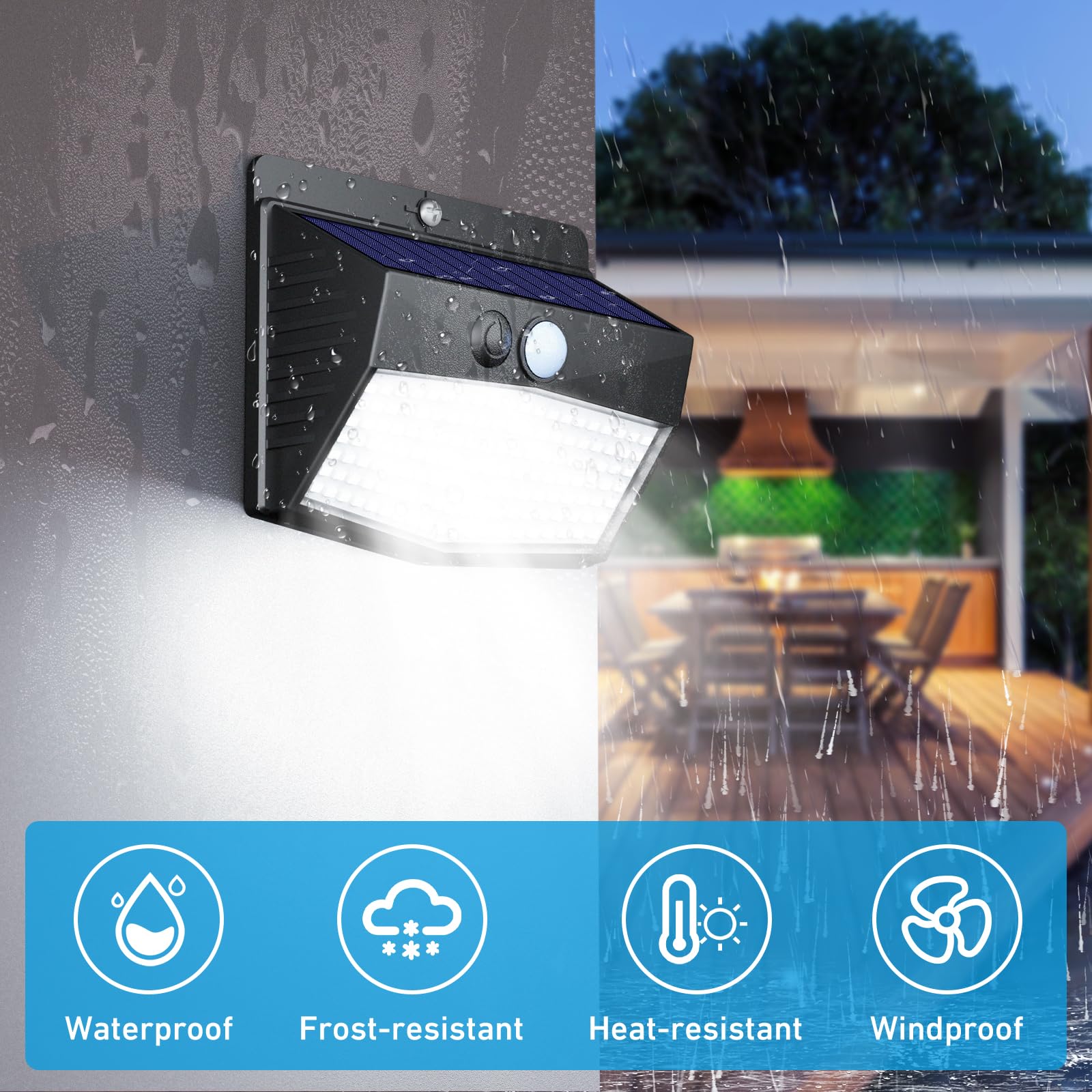 Peasur luces instaladas en jardín nocturno para seguridad exterior