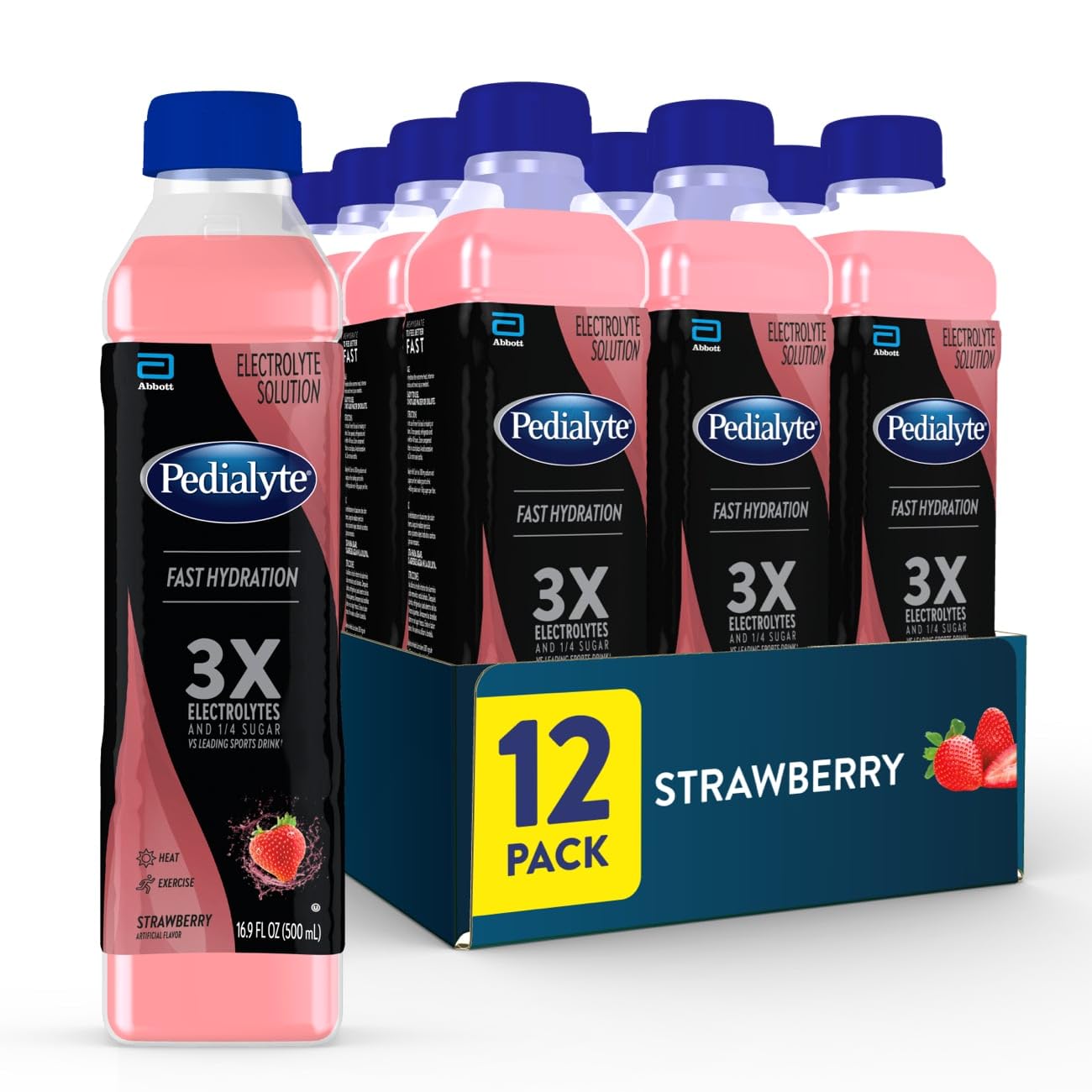 Pedialyte botella frontal fresa mostrando envase y conveniencia