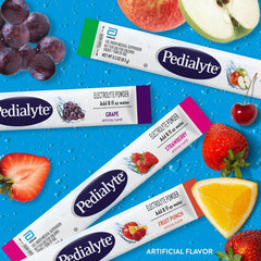 Pedialyte sobre abierto con polvo visible que facilita mezcla rápida