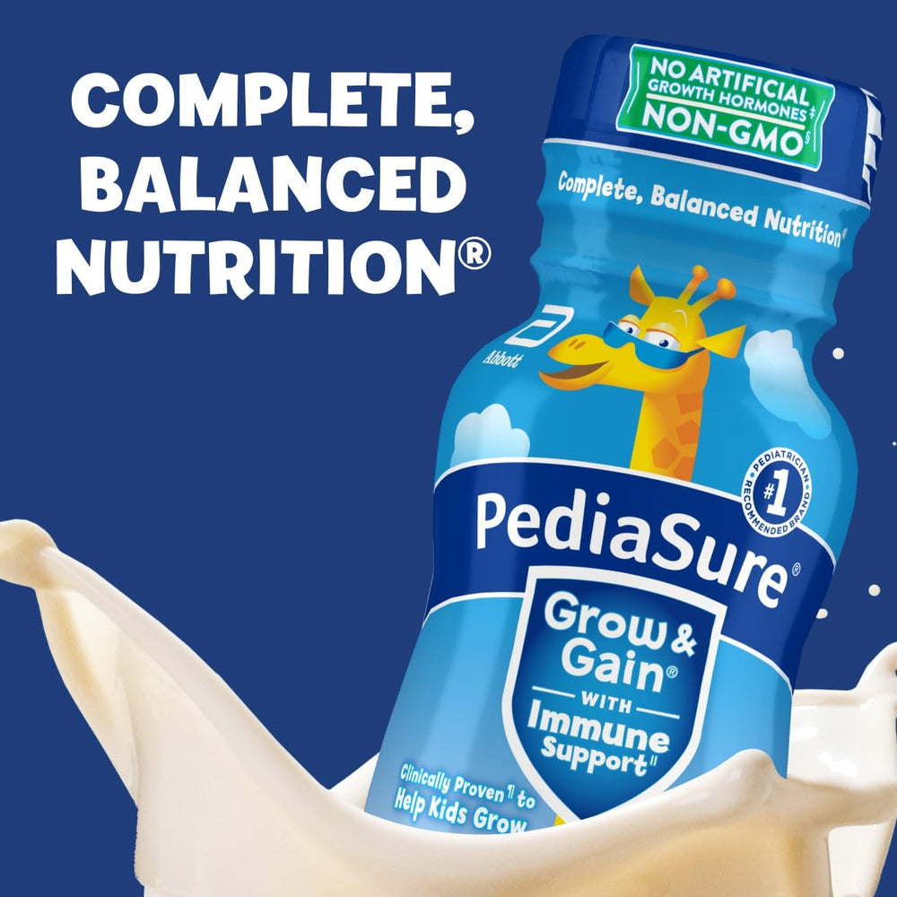 PediaSure vertido en vaso resaltando textura cremosa y sabor vainilla delicioso