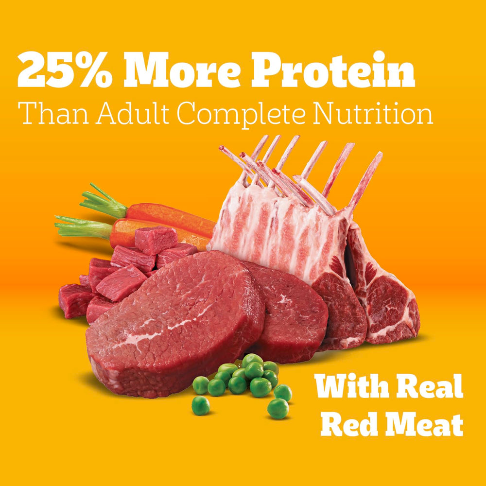 Pedigree bag nutrition label visible, highlights 36 nutrients