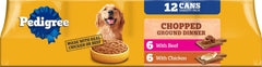 Pedigree lata frontal mostrando pollo y res, beneficio nutricional claro