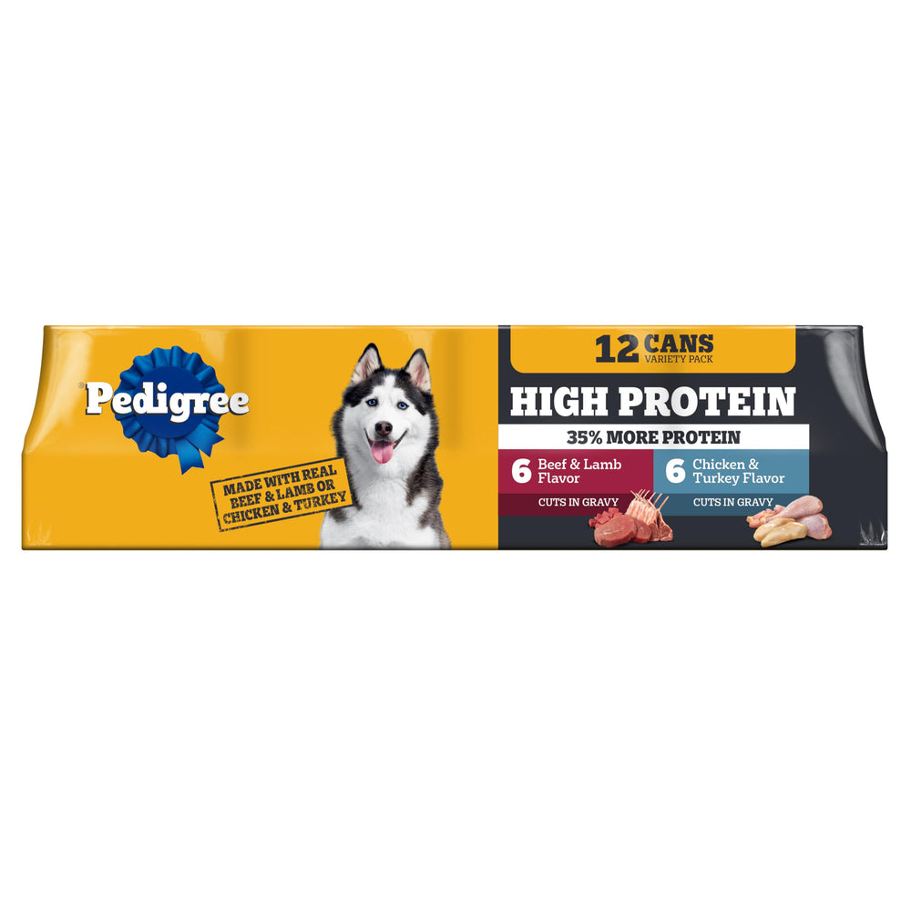 Pedigree lata frente mostrando la etiqueta y conveniencia del envase